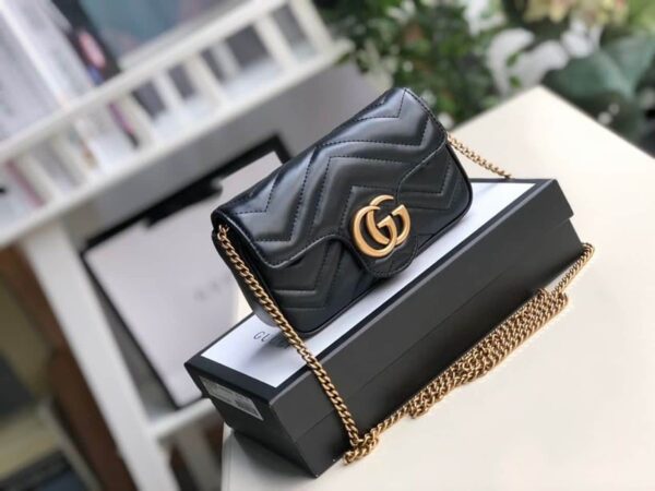 1:1 Replica Gucci Marmont Matelassé Super Mini Bag Dusty Black Chevron For Women 6.2in/16.5cm 476433 DTDCT 1000