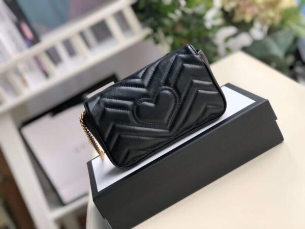 1:1 Replica Gucci Marmont Matelassé Super Mini Bag Dusty Black Chevron For Women 6.2in/16.5cm 476433 DTDCT 1000
