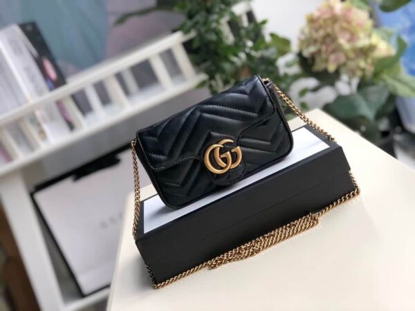 1:1 Replica Gucci Marmont Matelassé Super Mini Bag Dusty Black Chevron For Women 6.2in/16.5cm 476433 DTDCT 1000