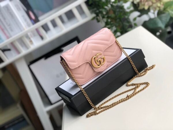 1:1 Replica Gucci Marmont Matelassé Super Mini Bag Dusty Pink Chevron For Women 6.2in/16.5cm GG 476433 DTDCT 5729