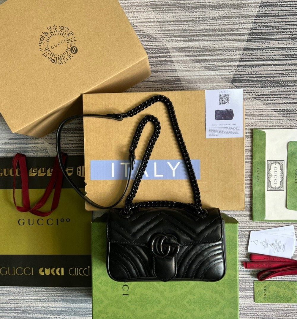 1:1 Replica Gucci Marmont Matelasse Mini Bag Black For Women, Women's Bags 8.5in/22cm GG