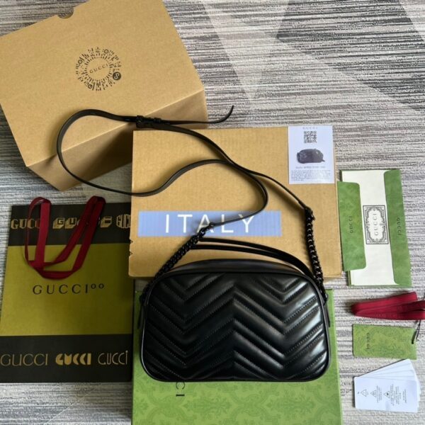 1:1 Replica Gucci Marmont Matelasse Shoulder Bag Black For Women, Women's Bags 9.5in/24cm GG