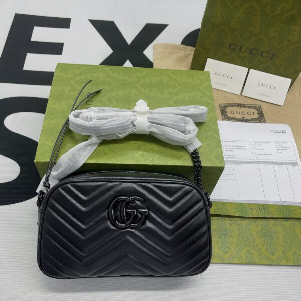 1:1 Replica Gucci Marmont Matelasse Shoulder Bag Black For Women, Women's Bags 9.5in/24cm GG