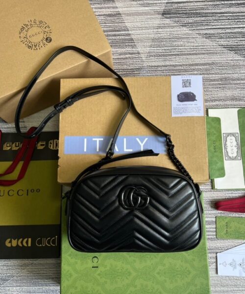 1:1 Replica Gucci Marmont Matelasse Shoulder Bag Black For Women, Women's Bags 9.5in/24cm GG