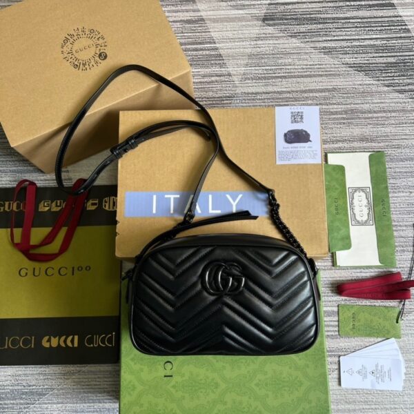 1:1 Replica Gucci Marmont Matelasse Shoulder Bag Black For Women, Women's Bags 9.5in/24cm GG