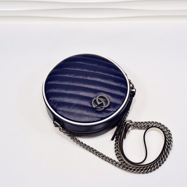 1:1 Replica Gucci Marmont Mini Round Shoulder Bag Blue For Women 7in/18cm GG