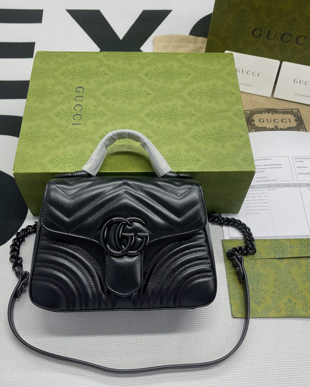 1:1 Replica Gucci Marmont Mini Top Handle Bag Black For Women, Women's Bags 8.3in/21cm GG ‎