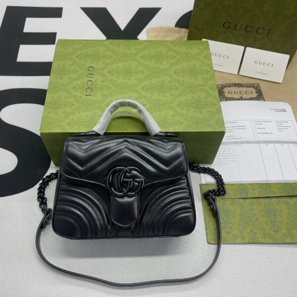 1:1 Replica Gucci Marmont Mini Top Handle Bag Black For Women, Women's Bags 8.3in/21cm GG ‎