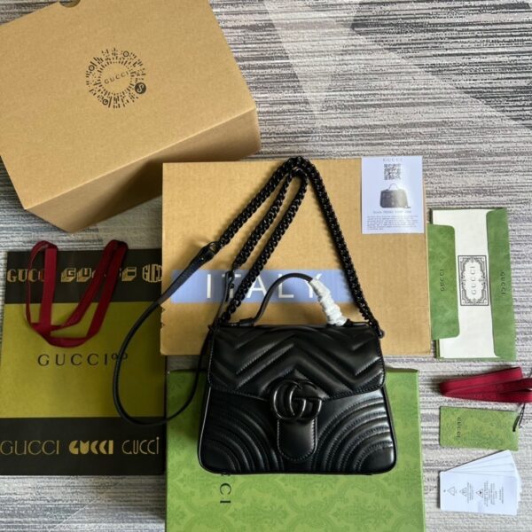 1:1 Replica Gucci Marmont Mini Top Handle Bag Black For Women, Women's Bags 8.3in/21cm GG ‎