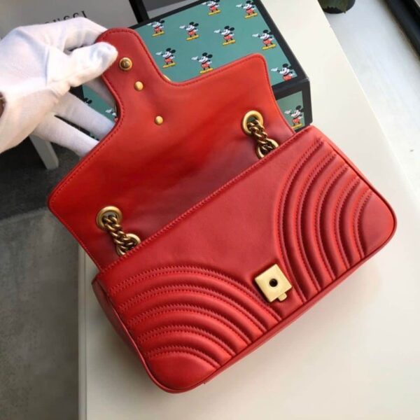 1:1 Replica Gucci Marmont Small Matelassé Shoulder Bag Hibiscus Red Matelassé Chevron For Women 10in/26cm  GG 443497 DTDIT 6433