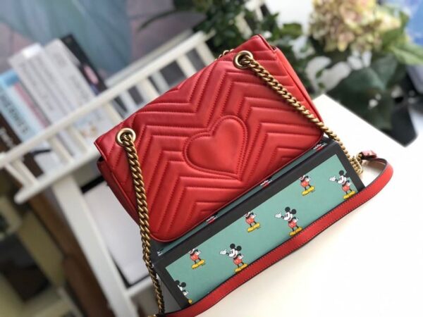 1:1 Replica Gucci Marmont Small Matelassé Shoulder Bag Hibiscus Red Matelassé Chevron For Women 10in/26cm  GG 443497 DTDIT 6433
