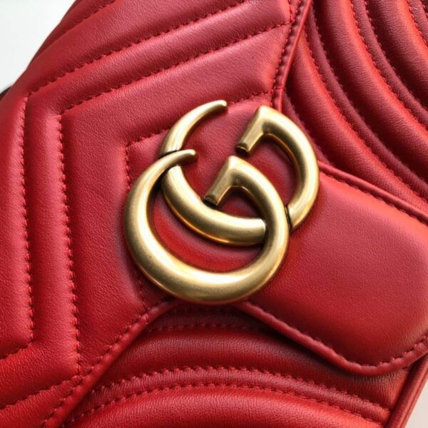 1:1 Replica Gucci Marmont Small Matelassé Shoulder Bag Hibiscus Red Matelassé Chevron For Women 10in/26cm  GG 443497 DTDIT 6433