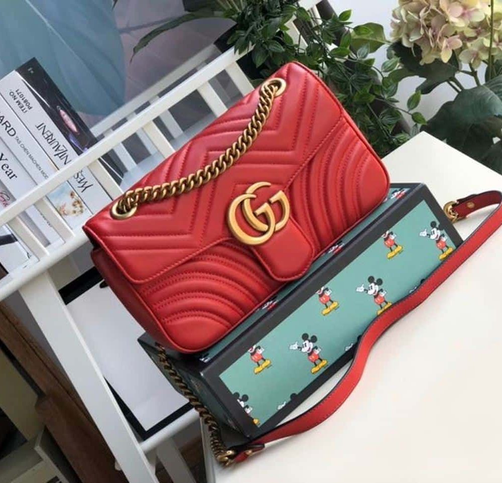 1:1 Replica Gucci Marmont Small Matelassé Shoulder Bag Hibiscus Red Matelassé Chevron For Women 10in/26cm  GG 443497 DTDIT 6433