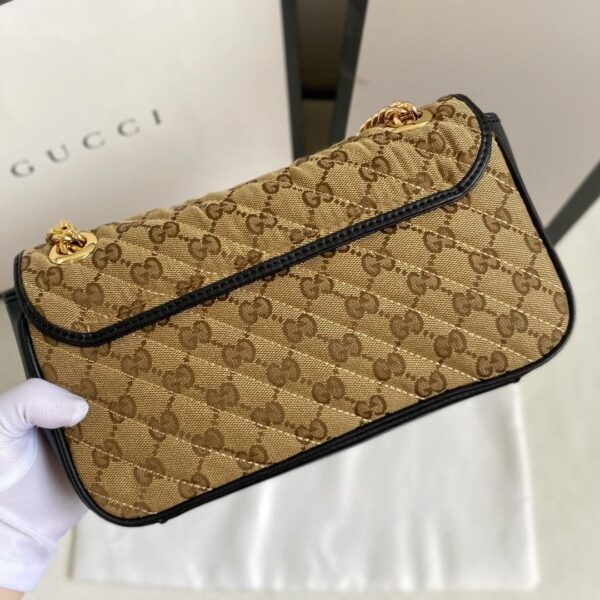 1:1 Replica Gucci Marmont Small Shoulder Bag Beige/Ebony Diagonal Matelassé Original GG Canvas For Women 10in/26cm 443497 HVKEG 9772