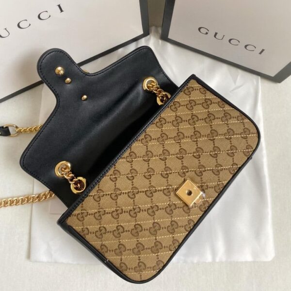 1:1 Replica Gucci Marmont Small Shoulder Bag Beige/Ebony Diagonal Matelassé Original GG Canvas For Women 10in/26cm 443497 HVKEG 9772