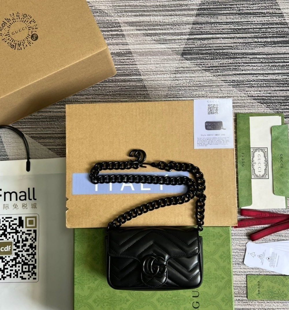 1:1 Replica Gucci Marmont Super Mini Bag Black For Women, Women's Bags 6.2in/17cm GG