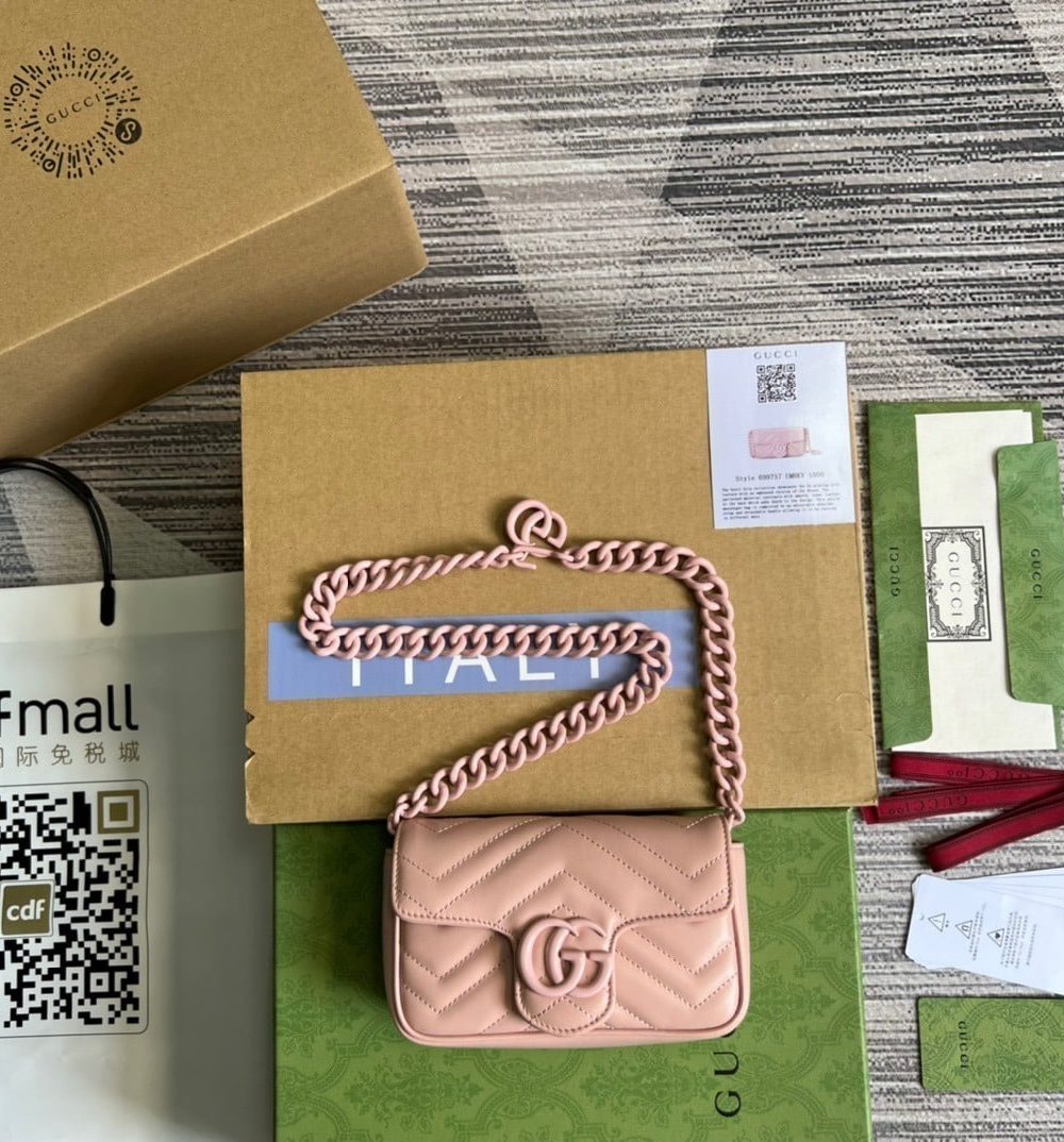 1:1 Replica Gucci Marmont Super Mini Bag Pink For Women, Women's Bags 6.2in/17cm GG