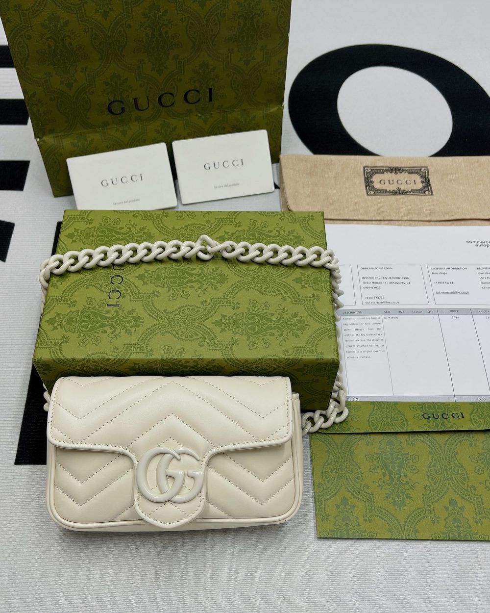 1:1 Replica Gucci Marmont Super Mini Bag White For Women, Women's Bags 6.2in/17cm GG