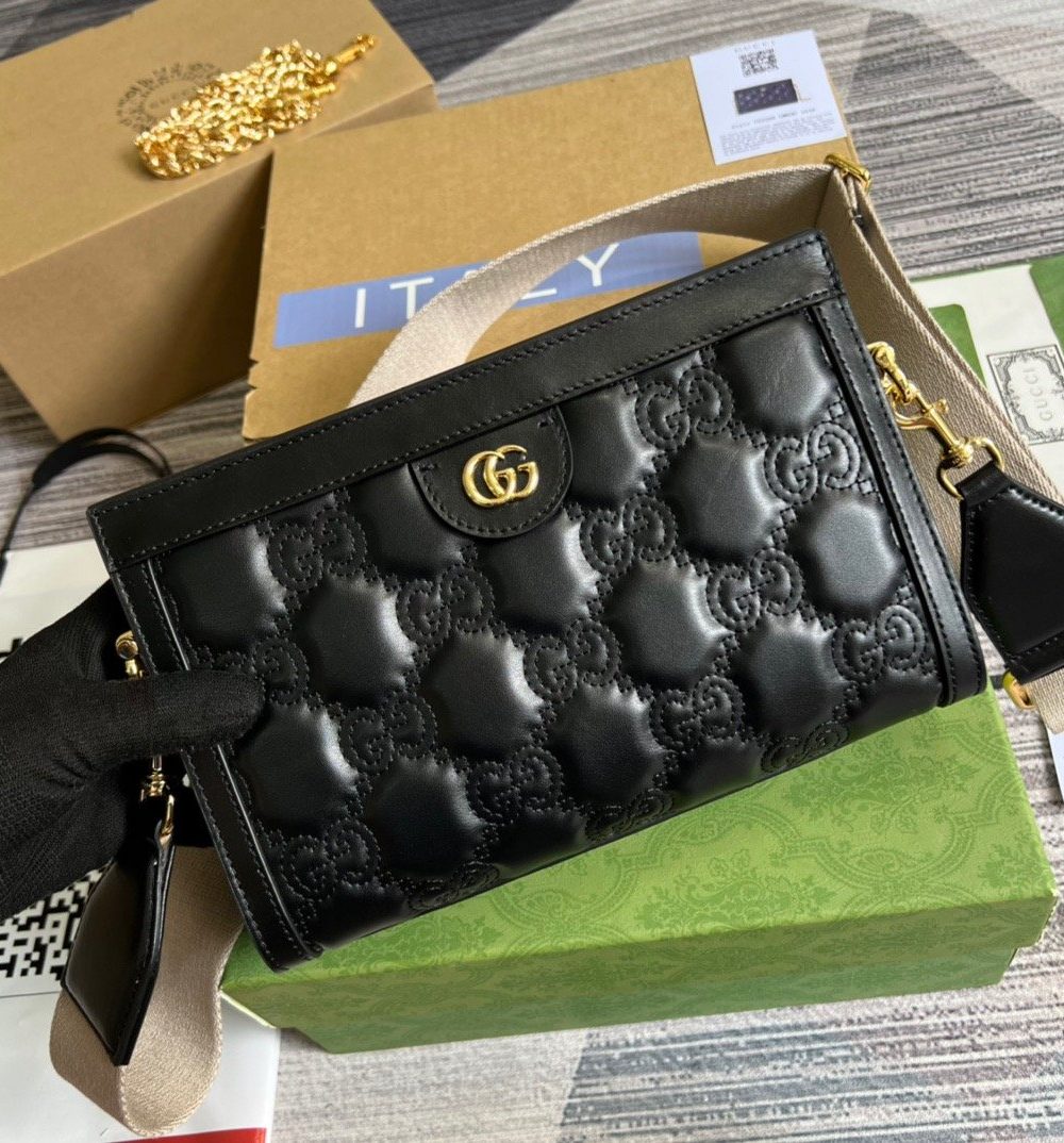 1:1 Replica Gucci Matelasse Shoulder Bag Black For Women, Women's Bags 10.2in/26cm GG