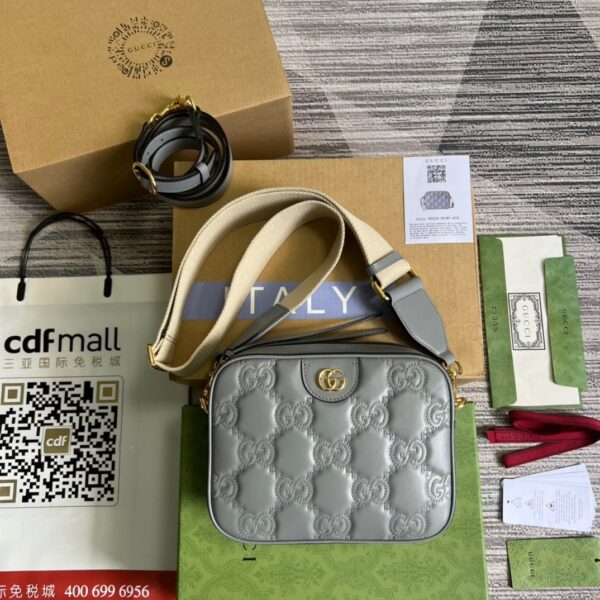 1:1 Replica Gucci Matelasse Shoulder Bag Grey For Women, Women's Bags 8.5in/22cm GG 702234 UM8HG 1563