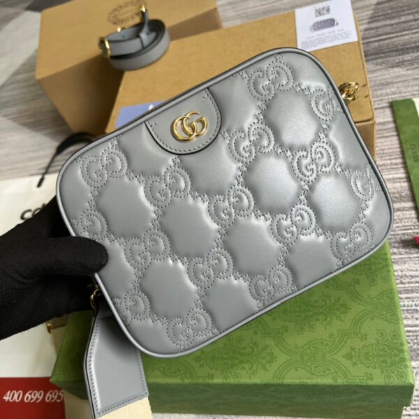 1:1 Replica Gucci Matelasse Shoulder Bag Grey For Women, Women's Bags 8.5in/22cm GG 702234 UM8HG 1563
