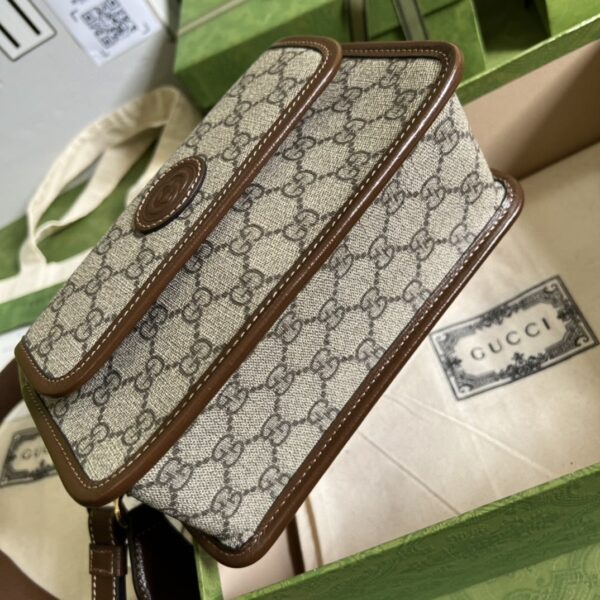 1:1 Replica Gucci Messenger Bag With Interlocking G Beige And Ebony GG Supreme Canvas And Brown For Men 8in/21cm GG 674164 92THG