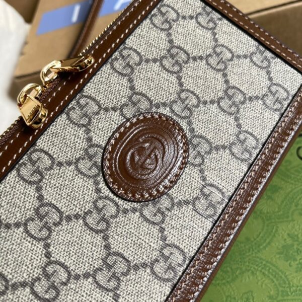 1:1 Replica Gucci Mini Bag With Interlocking G Beige And Ebony GG Supreme Canvas And Brown For Women 9in/23cm GG