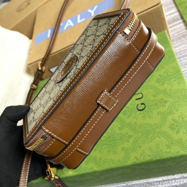 1:1 Replica Gucci Mini Bag With Interlocking G Beige And Ebony GG Supreme Canvas And Brown For Women 9in/23cm GG