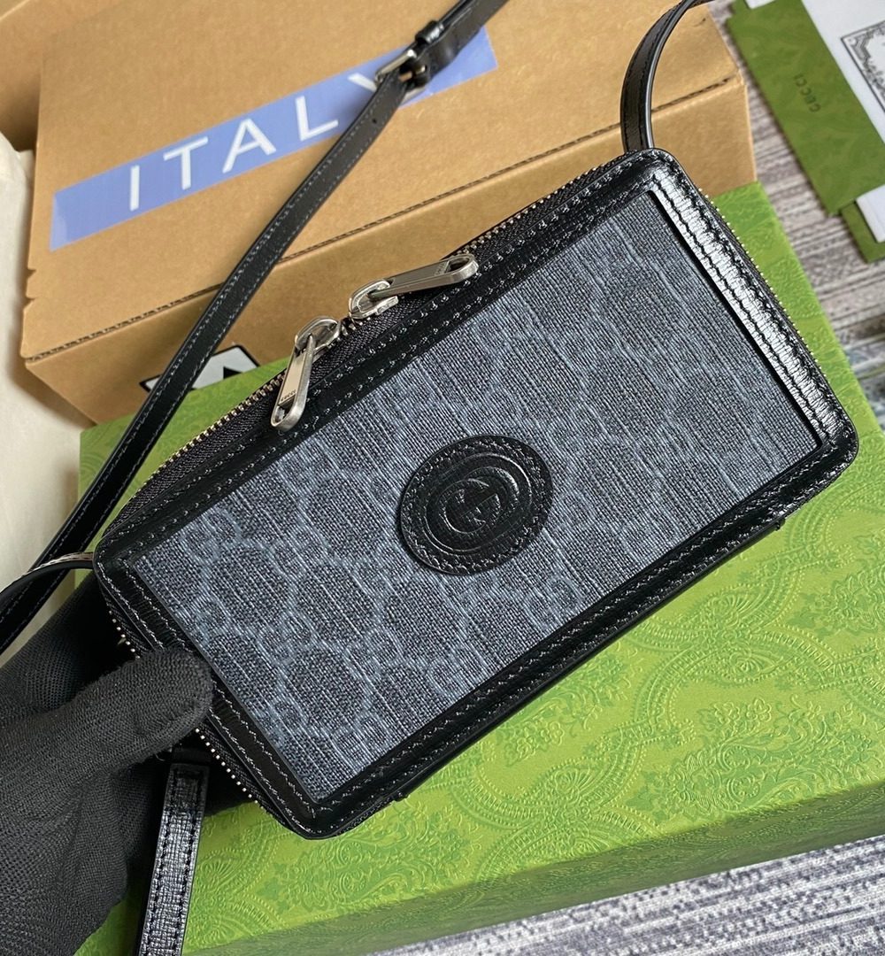 1:1 Replica Gucci Mini Bag With Interlocking G Black GG Supreme Canvas For Women 9in/23cm GG