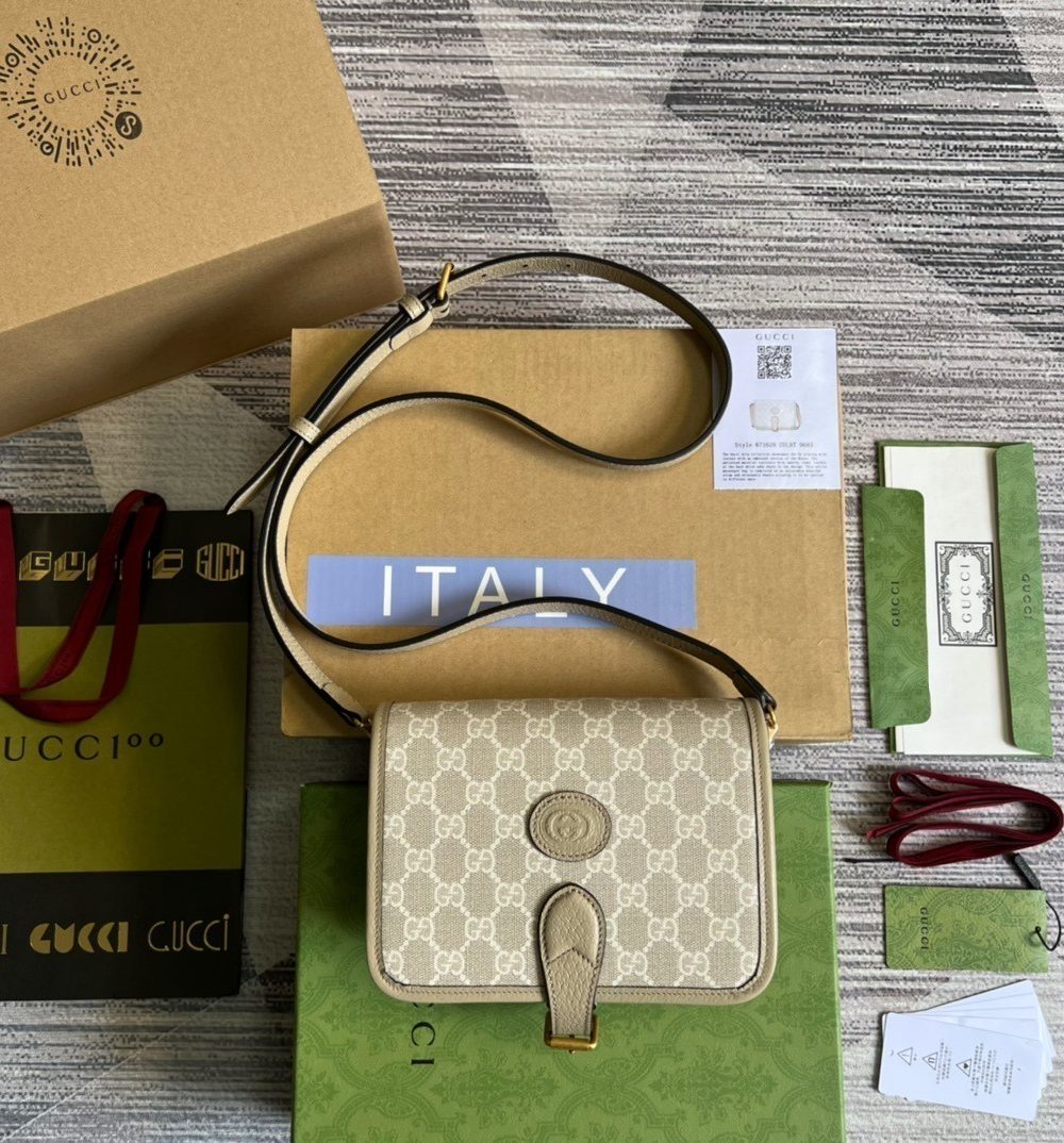 1:1 Replica Gucci Mini Shoulder Bag With Interlocking G Beige For Women, Women's Bags 7.9in/20cm GG 671620 UULBT 9683