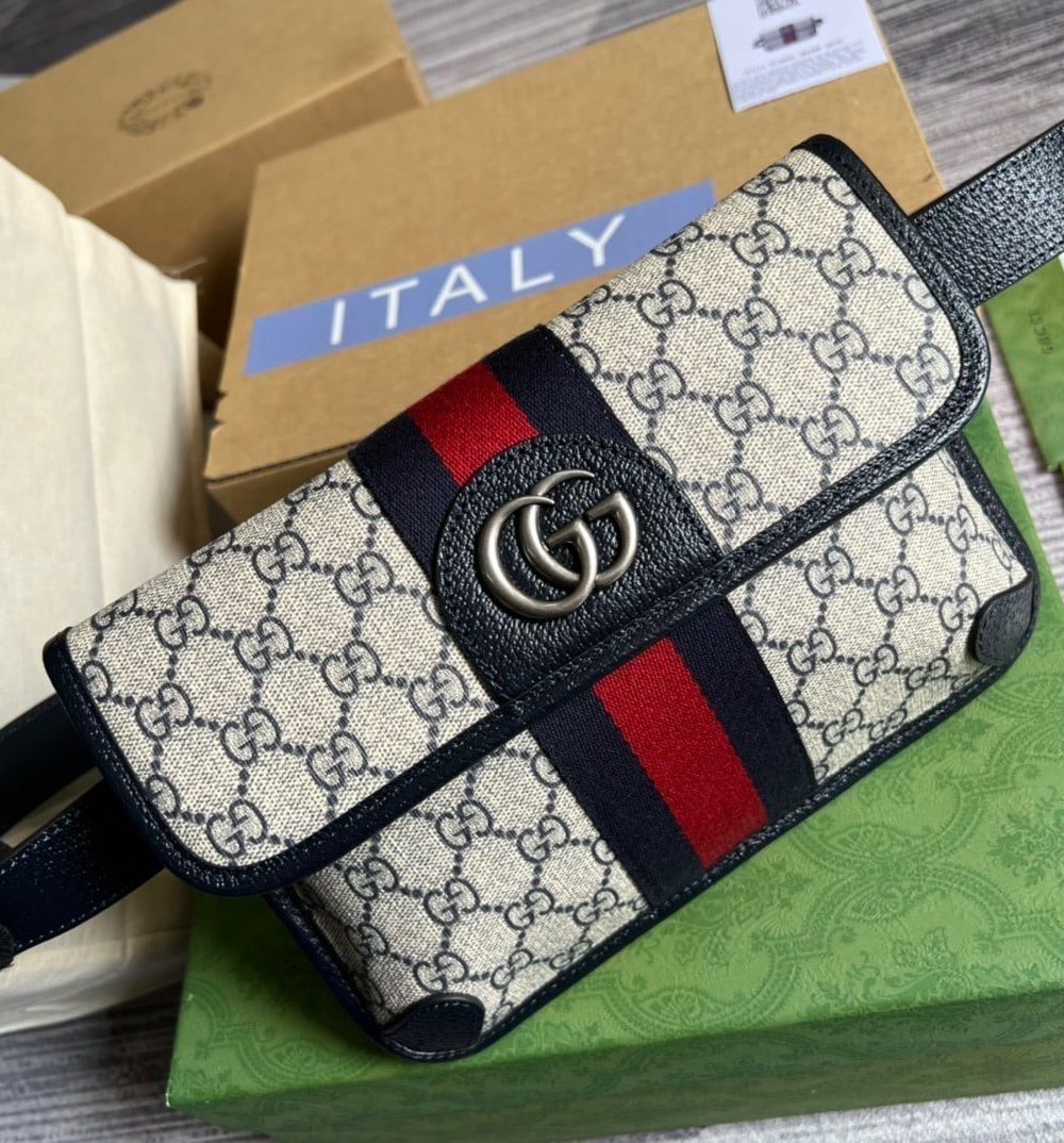 1:1 Replica Gucci Ophidia Belt Bag Beige And Blue GG Supreme Canvas For Men 8.7in/22cm GG 674081 96IWN 4076