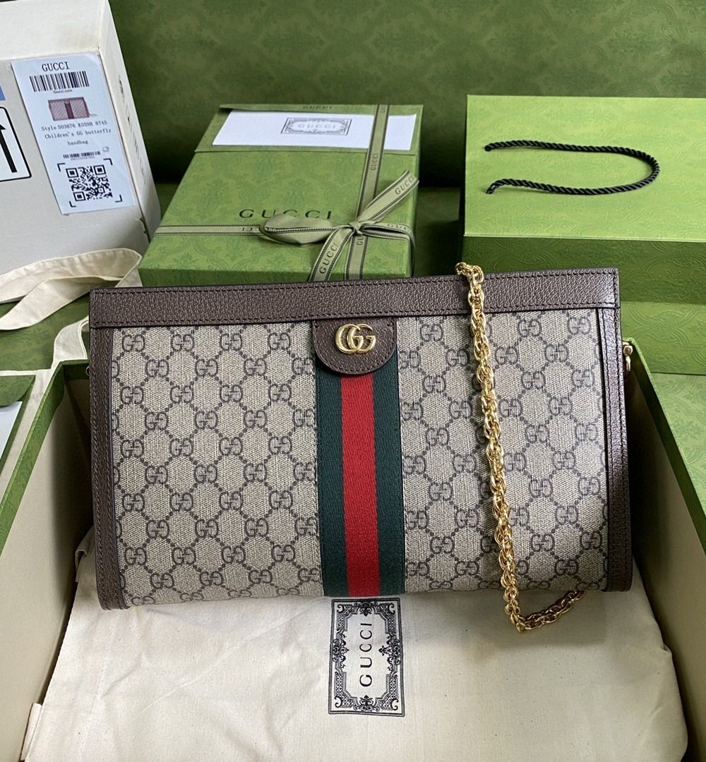 1:1 Replica Gucci Ophidia GG Medium Shoulder Bag Beige/Ebony GG Supreme Canvas Green And Red Web For Women 13in/32.5cm GG 503876 K05NG 8745