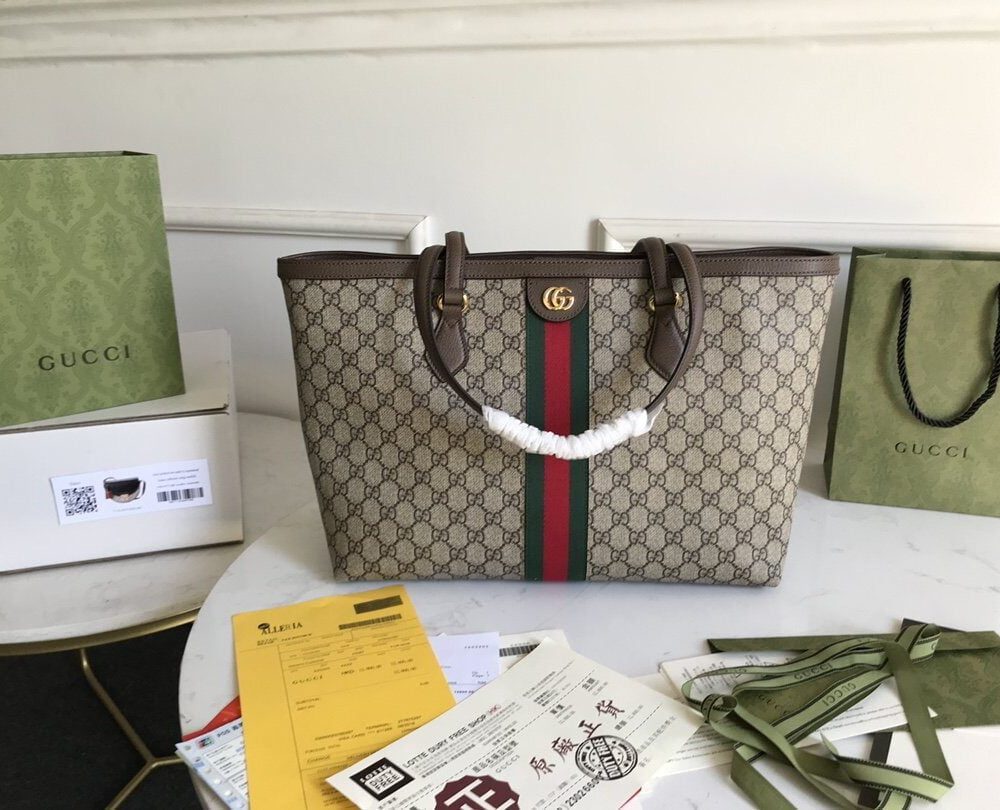 1:1 Replica Gucci Ophidia GG Medium Tote Bag Beige/Ebony GG Supreme Canvas And Brown For Women 15in/38cm 631685 96IWB 8745