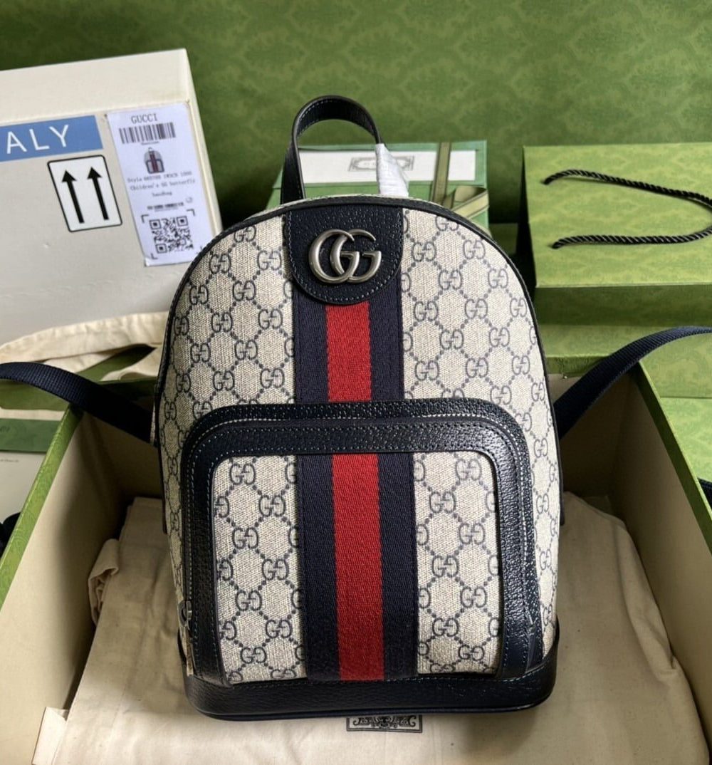 1:1 Replica Gucci Ophidia GG Small Backpack Beige And Blue GG Supreme Canvas For Women 11.5in/29cm Beige