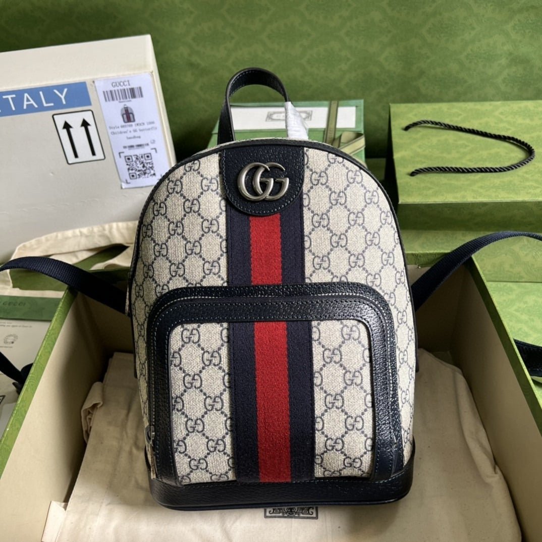 1:1 Replica Gucci Ophidia GG Small Backpack Beige And Blue GG Supreme Canvas For Women 11.5in/29cm Beige