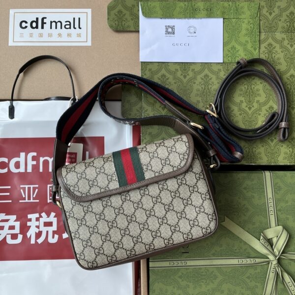 1:1 Replica Gucci Ophidia GG Small Shoulder Bag Beige And Brown For Women, Women's Bags 9.1in/23cm GG
