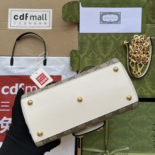 1:1 Replica Gucci Ophidia Gucci Horsebit 1955 Mini Bag White And Beige For Women, Women's Bags 8.6in/22cm GG