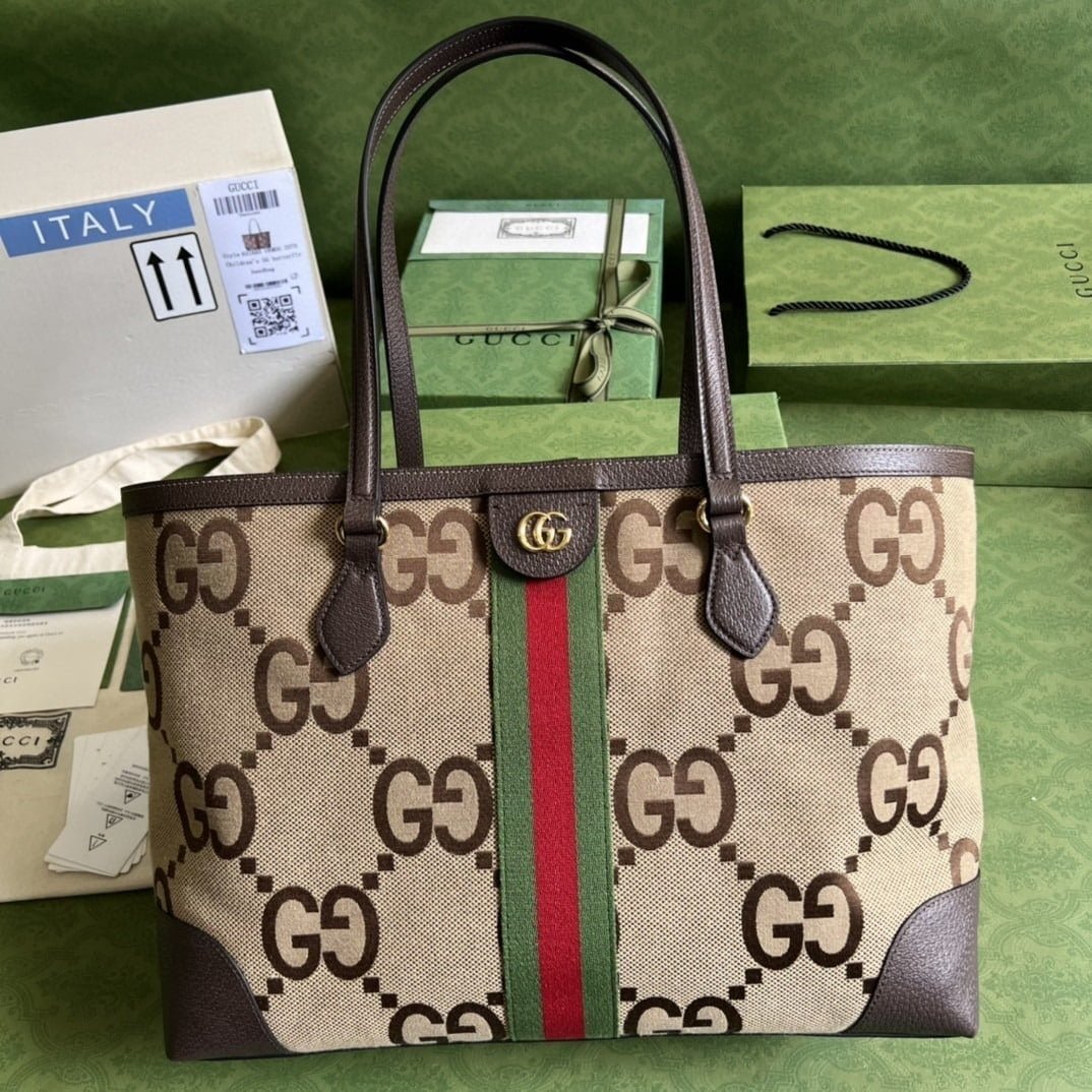 1:1 Replica Gucci Ophidia Jumbo GG Medium Tote Camel And Ebony Jumbo Canvas For Women 15in/38cm 631685 UKMDG 2570