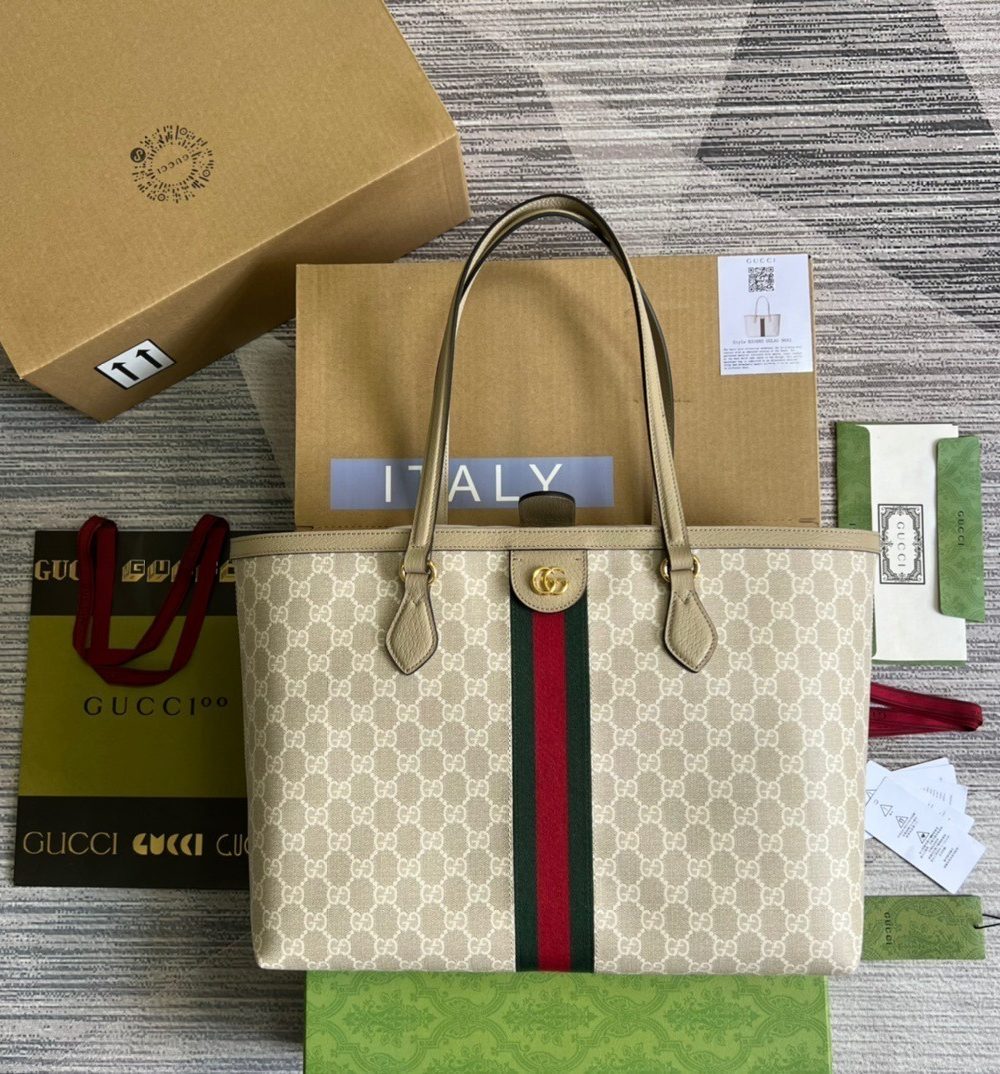 1:1 Replica Gucci Ophidia Medium GG Tote Beige For Women, Women's Bags 15in/38cm GG 631685 UULAG 9682