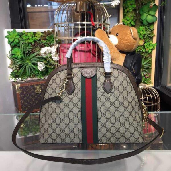 1:1 Replica Gucci Ophidia Medium Shoulder Bag Beige/Ebony GG Supreme Canvas For Women 13in/34cm 524533