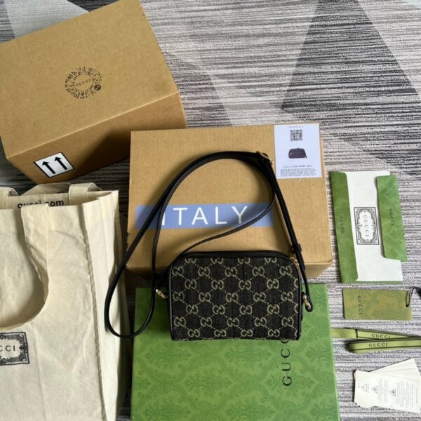 1:1 Replica Gucci Ophidia Mini GG Bag Black And Ivory GG Denim Jacquard For Women  7in/17.5cm GG 517350 UN3BG 1274