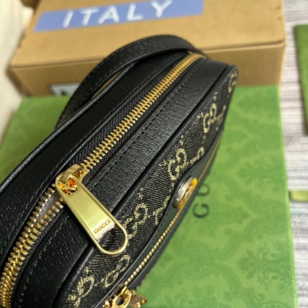 1:1 Replica Gucci Ophidia Mini GG Bag Black And Ivory GG Denim Jacquard For Women  7in/17.5cm GG 517350 UN3BG 1274