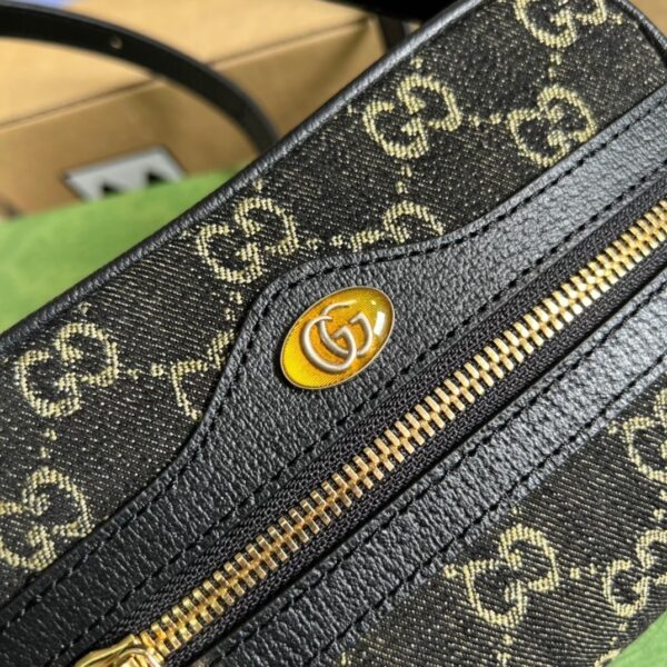 1:1 Replica Gucci Ophidia Mini GG Bag Black And Ivory GG Denim Jacquard For Women  7in/17.5cm GG 517350 UN3BG 1274