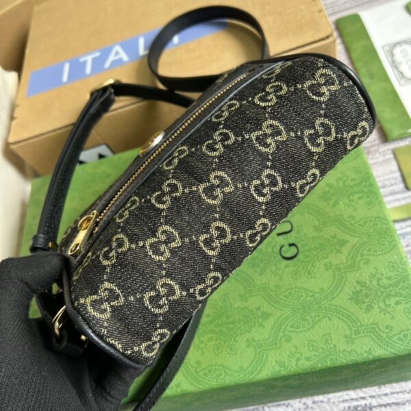 1:1 Replica Gucci Ophidia Mini GG Bag Black And Ivory GG Denim Jacquard For Women  7in/17.5cm GG 517350 UN3BG 1274