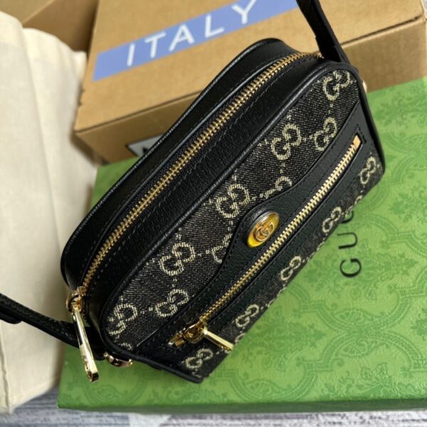 1:1 Replica Gucci Ophidia Mini GG Bag Black And Ivory GG Denim Jacquard For Women  7in/17.5cm GG 517350 UN3BG 1274