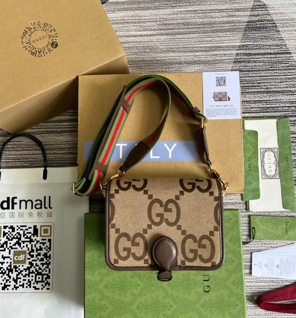 1:1 Replica Gucci Ophidia Mini Jumbo GG Bag Camel And Ebony Jumbo GG Canvas  For Men 4.7in/12cm GG