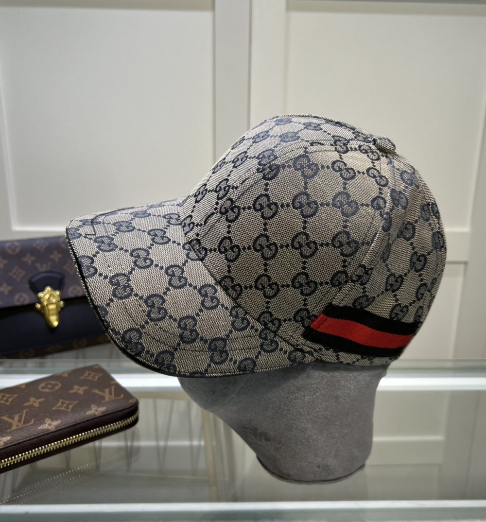 Gucci Original GG Canvas Baseball Hat With Web Grey GG Hat