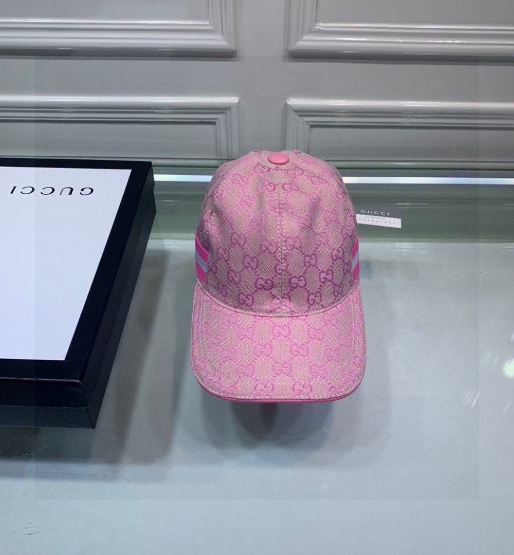 Gucci Original GG Canvas Baseball Hat With Web Pink GG Hat