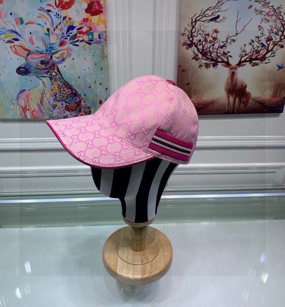 Gucci Original GG Canvas Baseball Hat With Web Pink GG Hat