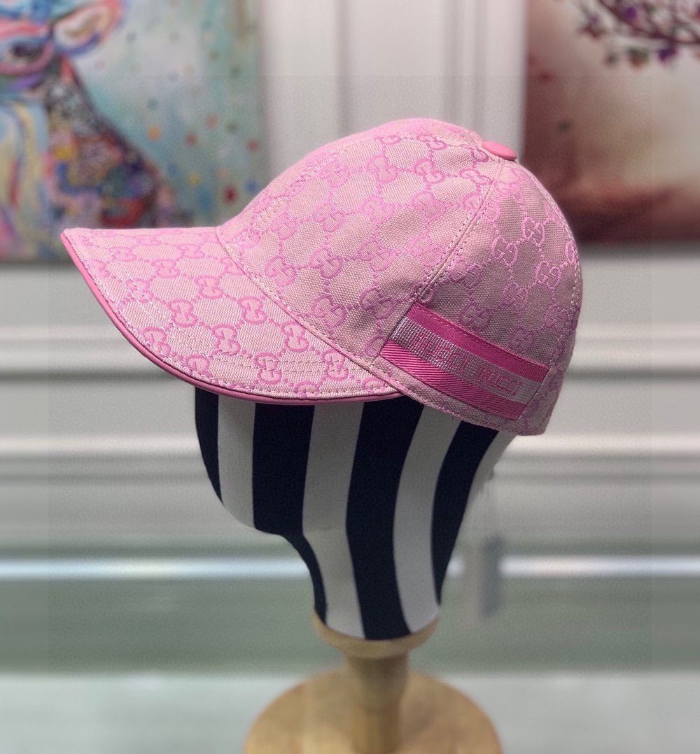 Gucci Original GG Canvas Baseball Hat With Web Pink GG Hat